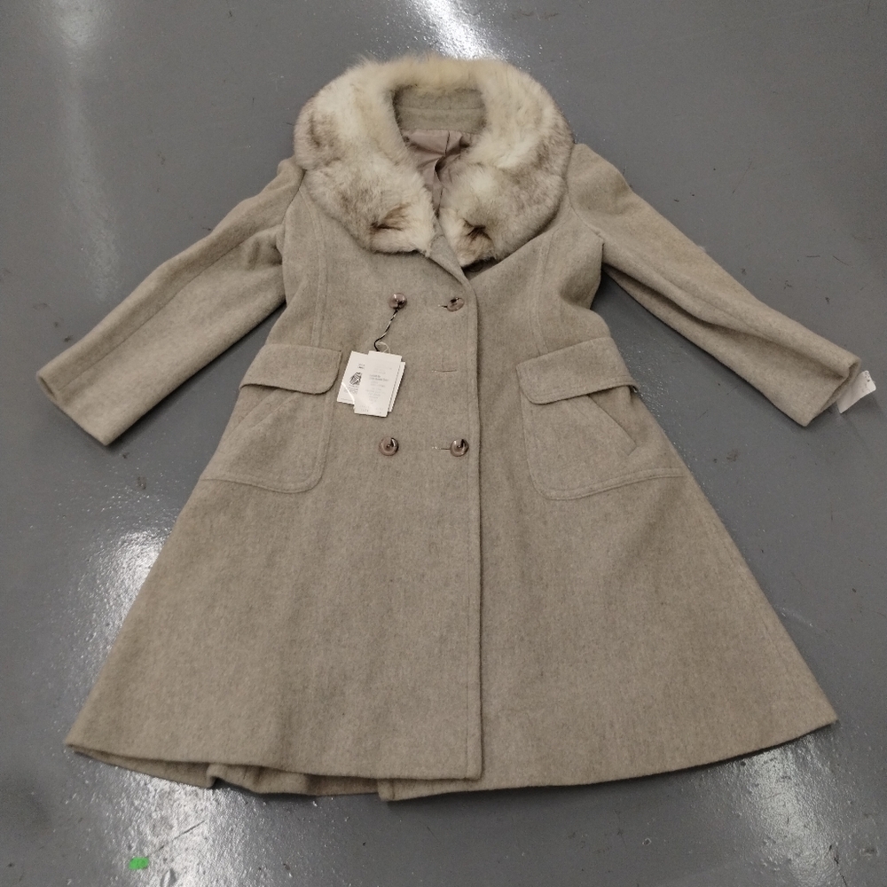 Montgomery Ward Wool Coat With Blue Fox Fur Collar Union Made NWT VINTAGE 60S